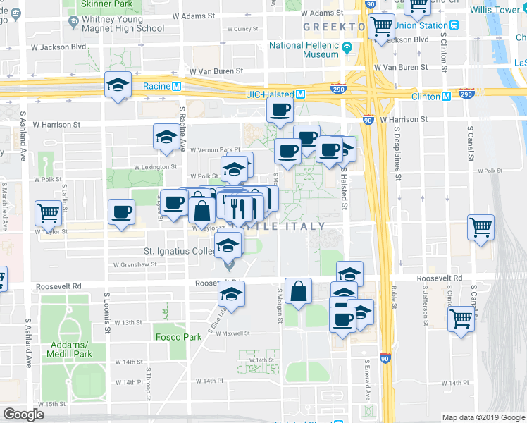map of restaurants, bars, coffee shops, grocery stores, and more near in Chicago