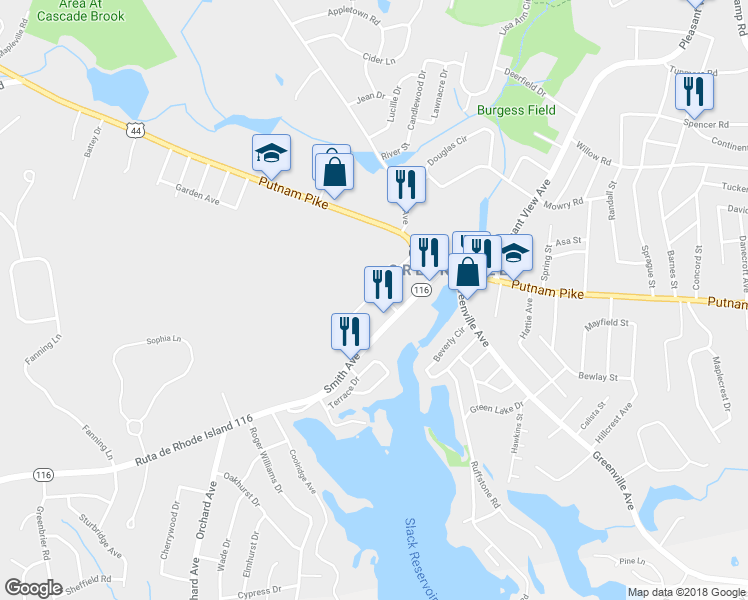 map of restaurants, bars, coffee shops, grocery stores, and more near 13 Church Street in Smithfield