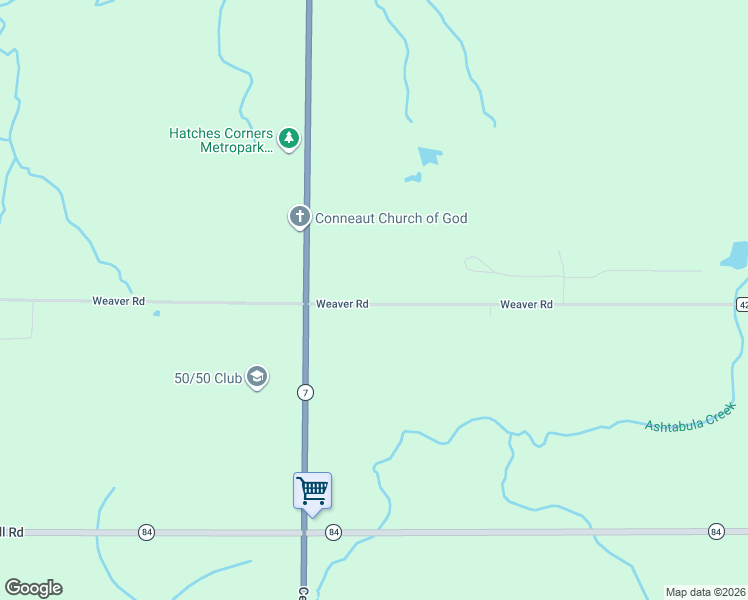 map of restaurants, bars, coffee shops, grocery stores, and more near 5971 Weaver Road in Conneaut