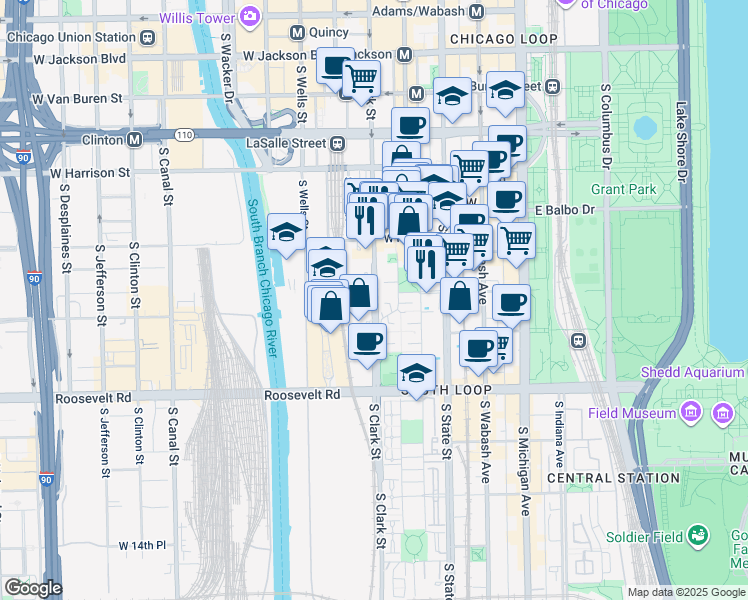 map of restaurants, bars, coffee shops, grocery stores, and more near 854 South Park Terrace in Chicago