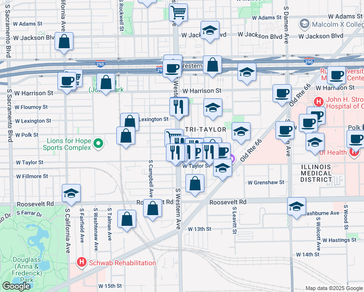 map of restaurants, bars, coffee shops, grocery stores, and more near in Chicago