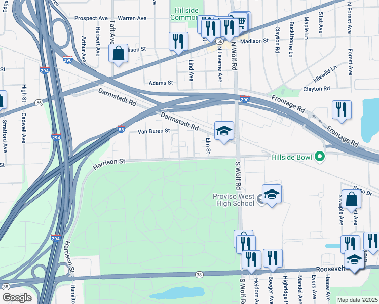 map of restaurants, bars, coffee shops, grocery stores, and more near 29 Lind Avenue in Hillside