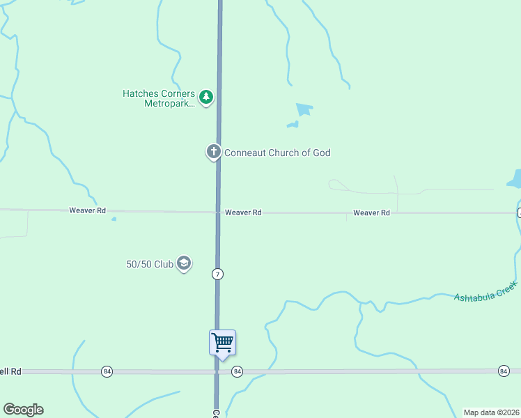 map of restaurants, bars, coffee shops, grocery stores, and more near 5971 Weaver Road in Conneaut