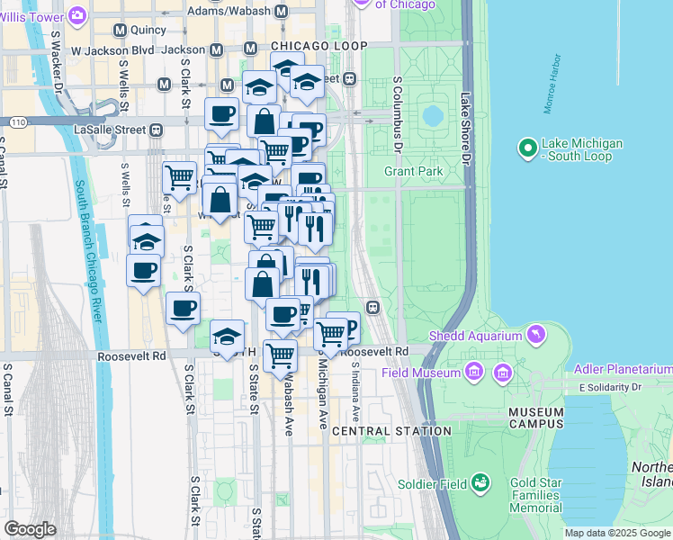 map of restaurants, bars, coffee shops, grocery stores, and more near in Chicago