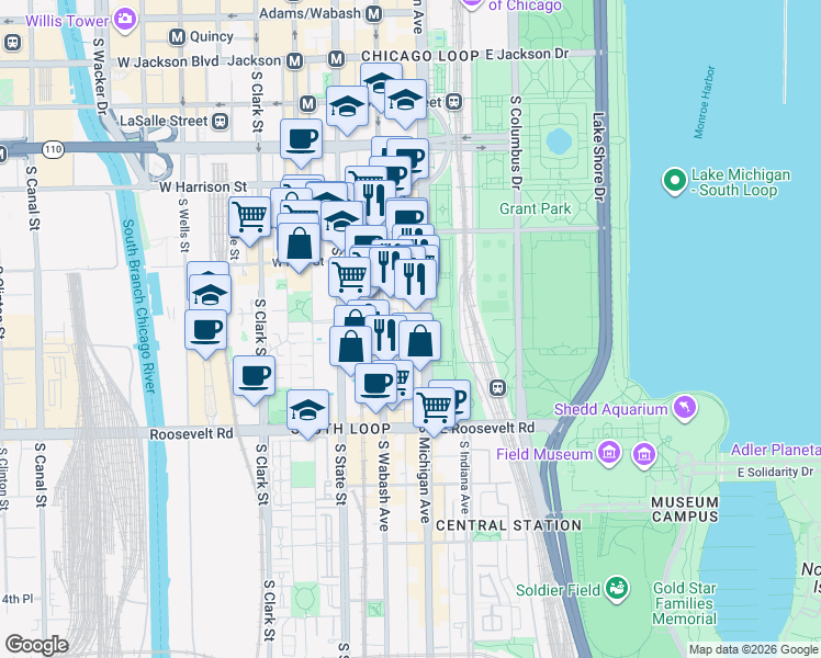 map of restaurants, bars, coffee shops, grocery stores, and more near in Chicago