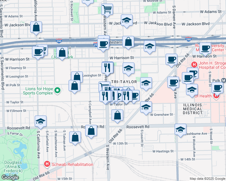 map of restaurants, bars, coffee shops, grocery stores, and more near in Chicago