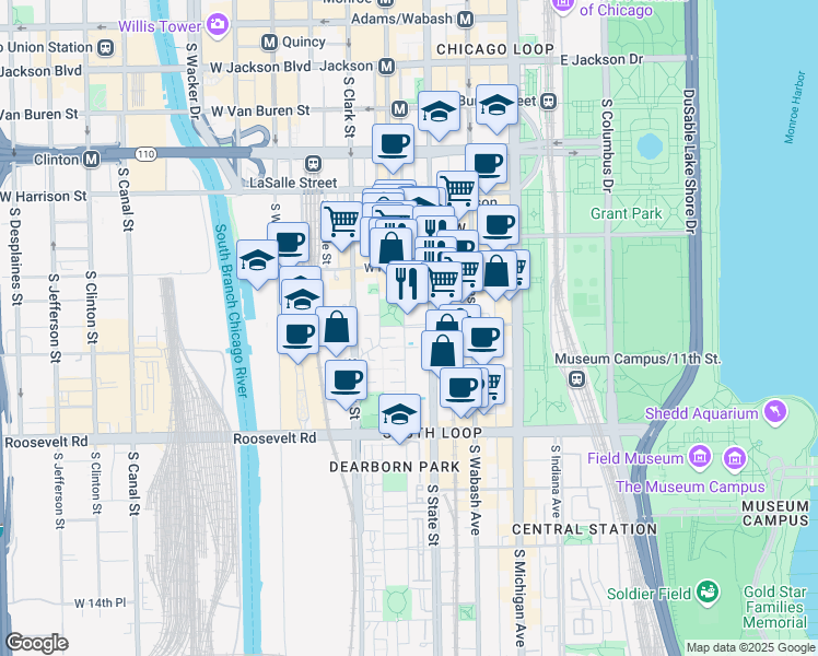 map of restaurants, bars, coffee shops, grocery stores, and more near 899 West 9th Street in Chicago