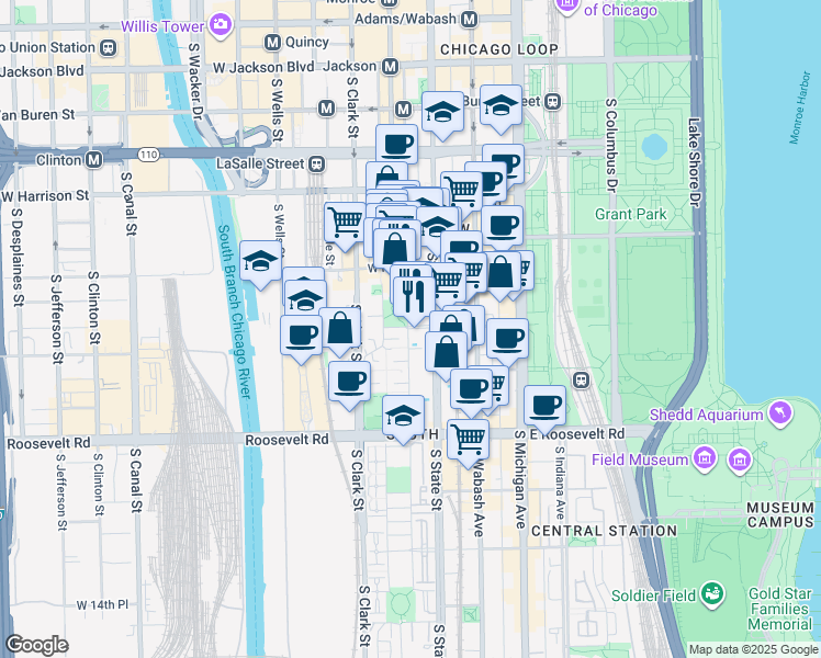 map of restaurants, bars, coffee shops, grocery stores, and more near 899 West 9th Street in Chicago