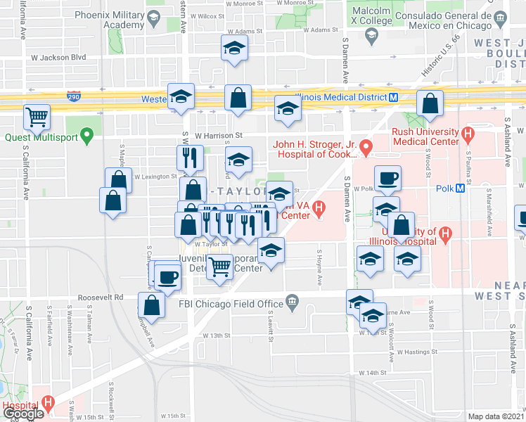 map of restaurants, bars, coffee shops, grocery stores, and more near in Chicago