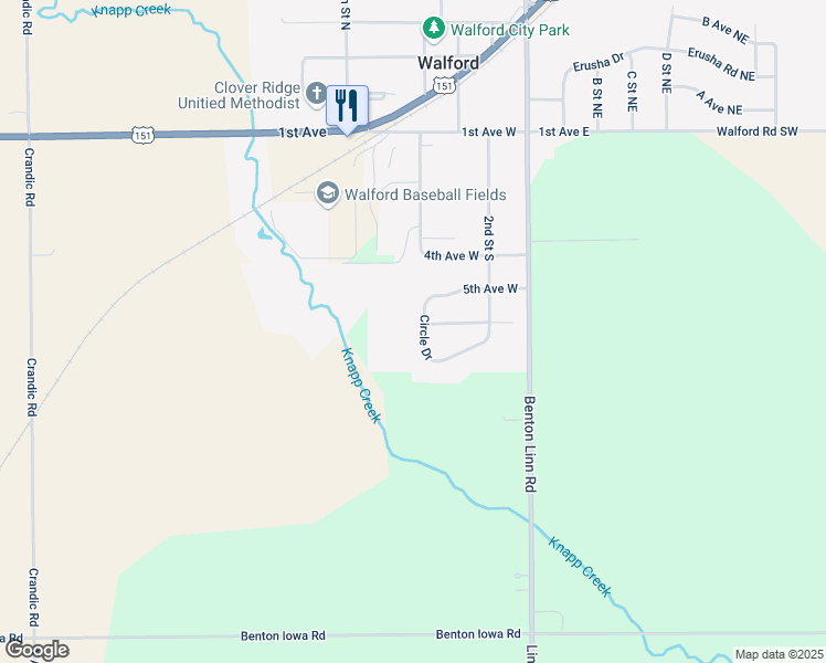 map of restaurants, bars, coffee shops, grocery stores, and more near 280 Circle Drive in Walford
