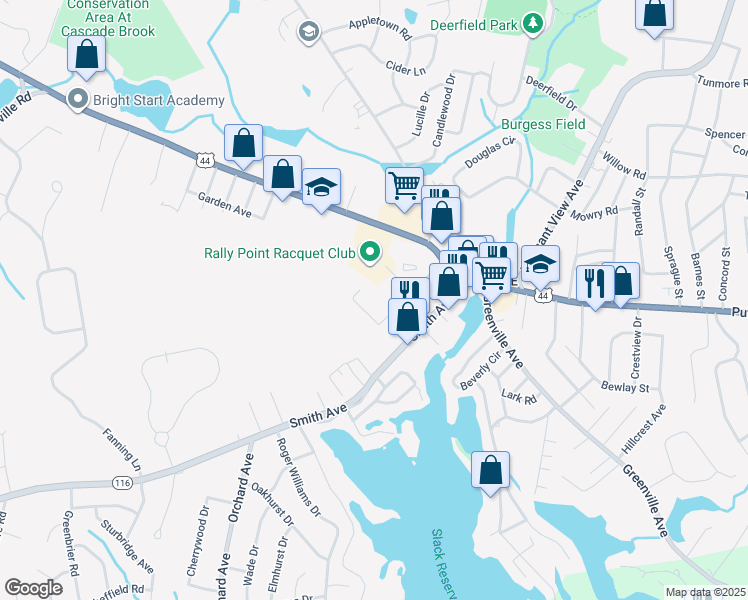 map of restaurants, bars, coffee shops, grocery stores, and more near 7 Church Street in Smithfield