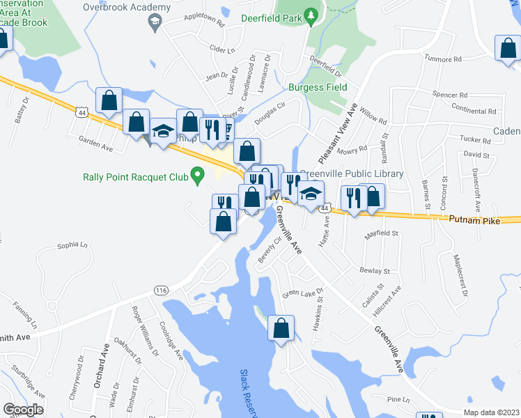 map of restaurants, bars, coffee shops, grocery stores, and more near 10 Smith Avenue in Greenville