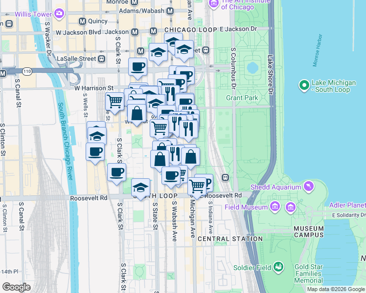 map of restaurants, bars, coffee shops, grocery stores, and more near in Chicago
