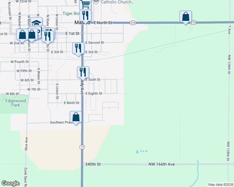 map of restaurants, bars, coffee shops, grocery stores, and more near 624 Washington Street in Madrid