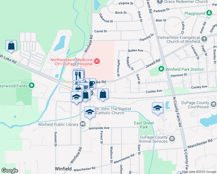 map of restaurants, bars, coffee shops, grocery stores, and more near 0S028 Kerry Court in Winfield