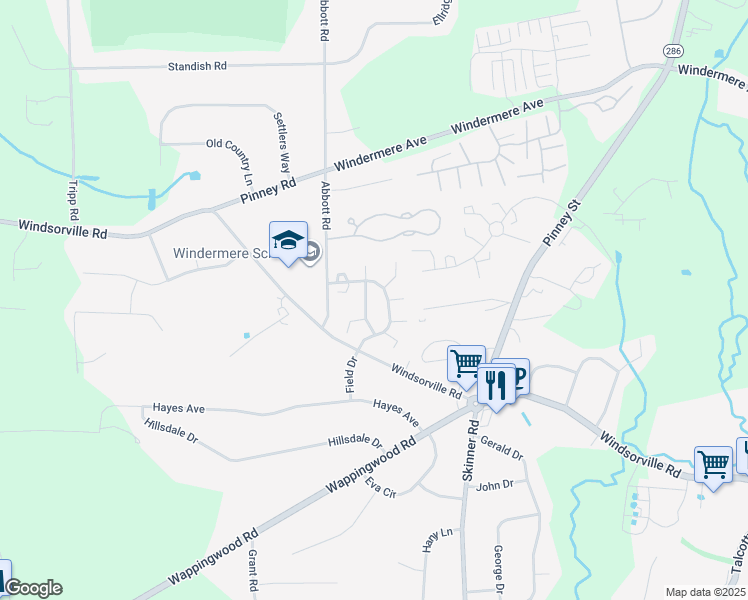 map of restaurants, bars, coffee shops, grocery stores, and more near 2 Abbott Rd in Ellington