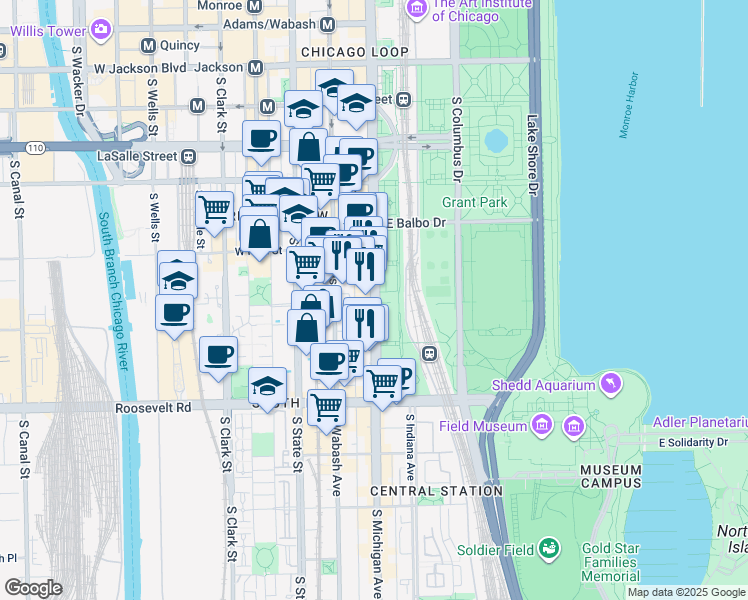 map of restaurants, bars, coffee shops, grocery stores, and more near in Chicago