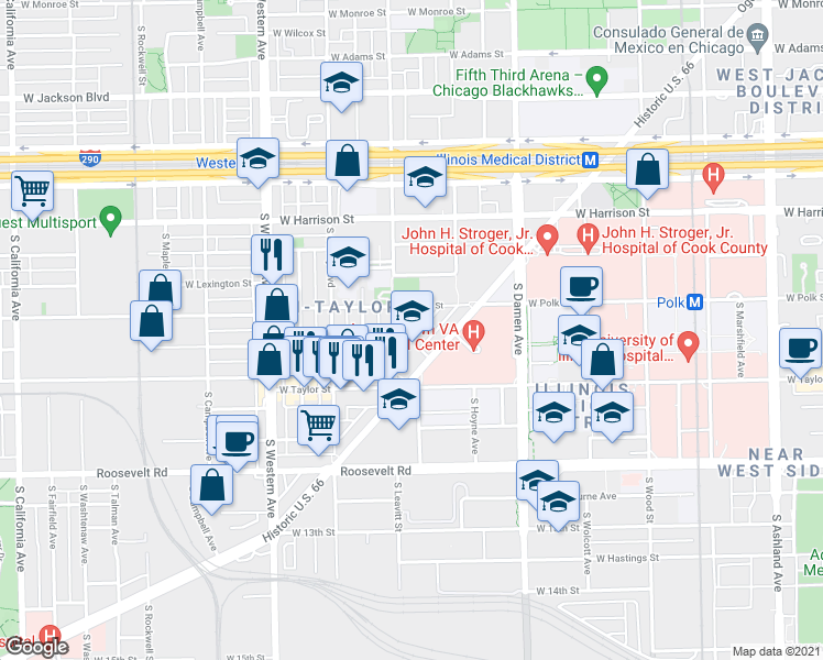map of restaurants, bars, coffee shops, grocery stores, and more near in Chicago