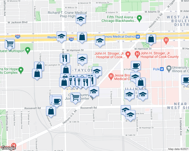 map of restaurants, bars, coffee shops, grocery stores, and more near in Chicago