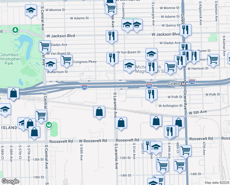 map of restaurants, bars, coffee shops, grocery stores, and more near in Chicago