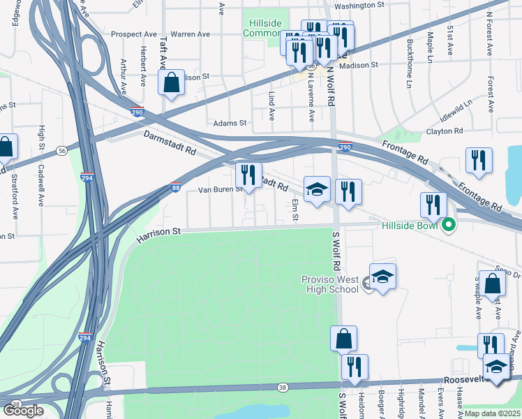 map of restaurants, bars, coffee shops, grocery stores, and more near 28 North Hillside Avenue in Hillside