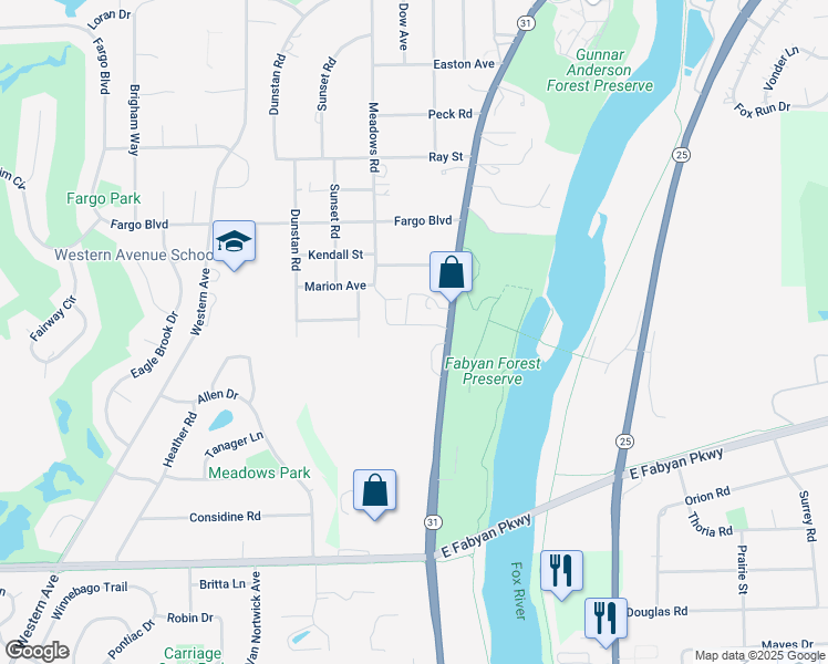 map of restaurants, bars, coffee shops, grocery stores, and more near 1516 South Batavia Avenue in Geneva