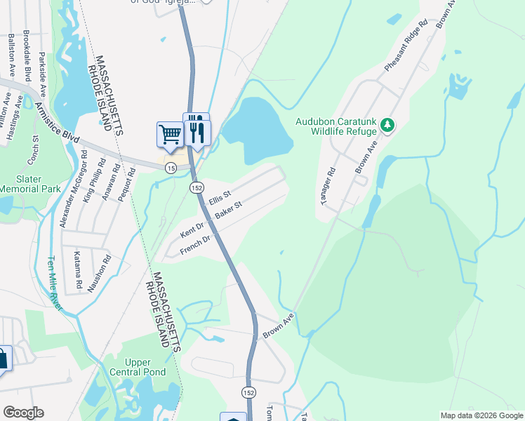 map of restaurants, bars, coffee shops, grocery stores, and more near 67 Coleman Street in Seekonk