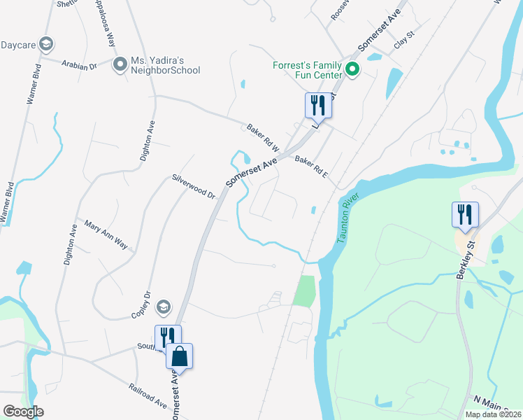 map of restaurants, bars, coffee shops, grocery stores, and more near 19 Clarendon Street in Taunton