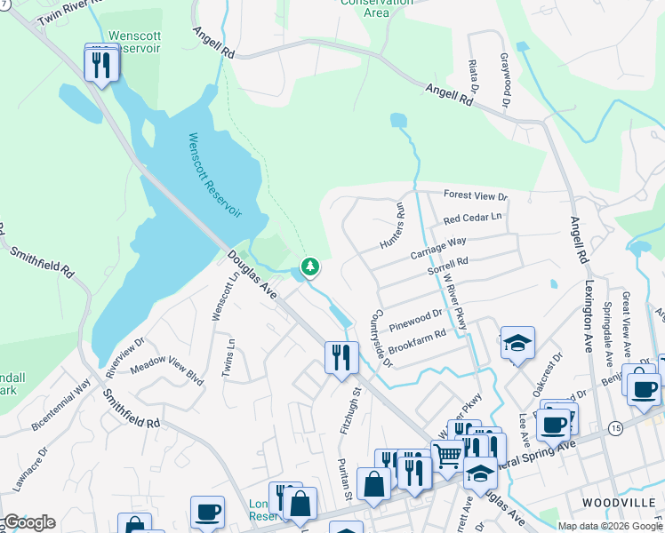 map of restaurants, bars, coffee shops, grocery stores, and more near 2 Governor Notte Parkway in North Providence