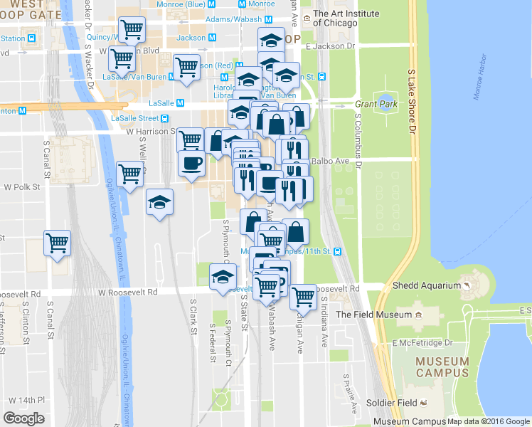 map of restaurants, bars, coffee shops, grocery stores, and more near in Chicago