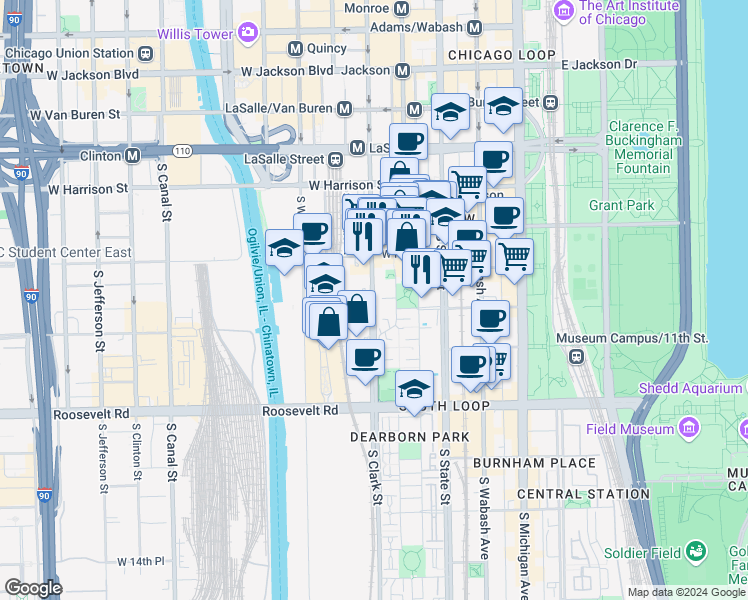 map of restaurants, bars, coffee shops, grocery stores, and more near 854 South Park Terrace in Chicago
