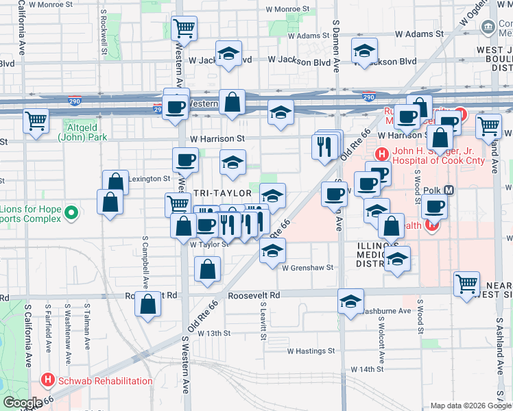 map of restaurants, bars, coffee shops, grocery stores, and more near in Chicago