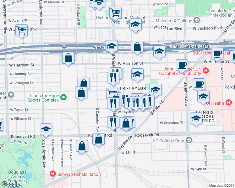 map of restaurants, bars, coffee shops, grocery stores, and more near in Chicago