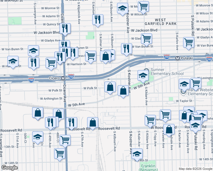 map of restaurants, bars, coffee shops, grocery stores, and more near 746 South Kilbourn Avenue in Chicago