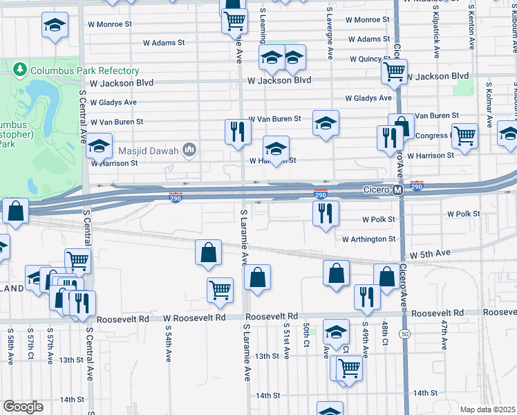 map of restaurants, bars, coffee shops, grocery stores, and more near in Chicago