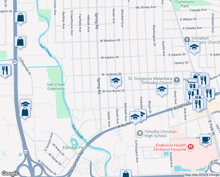 map of restaurants, bars, coffee shops, grocery stores, and more near 916 Saylor Avenue in Elmhurst