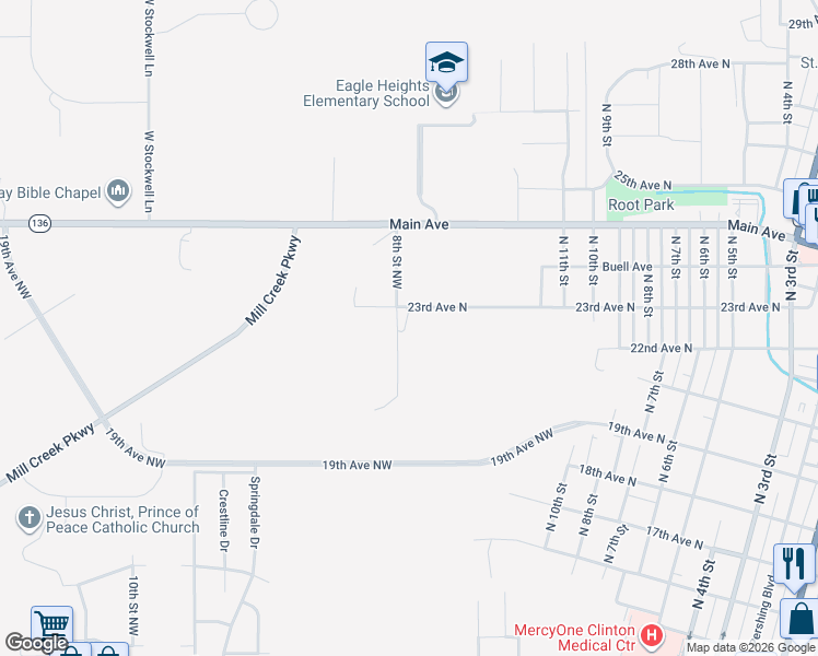 map of restaurants, bars, coffee shops, grocery stores, and more near 1341 23rd Avenue North in Clinton