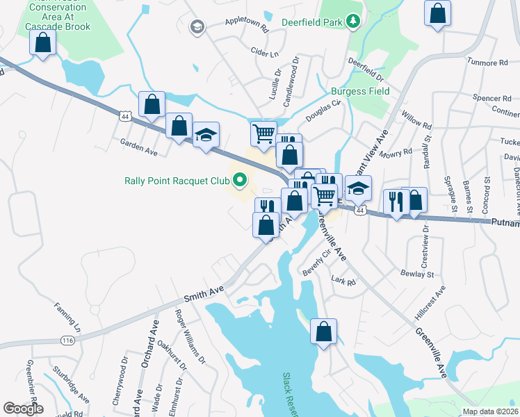 map of restaurants, bars, coffee shops, grocery stores, and more near 7 Church Street in Smithfield