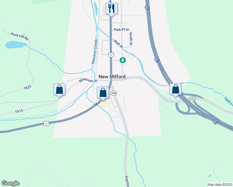 map of restaurants, bars, coffee shops, grocery stores, and more near 1-37 Harford Road in New Milford