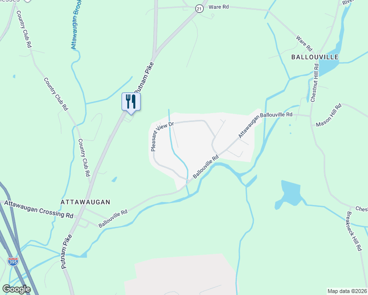 map of restaurants, bars, coffee shops, grocery stores, and more near 24 Tamarack Circle in Killingly