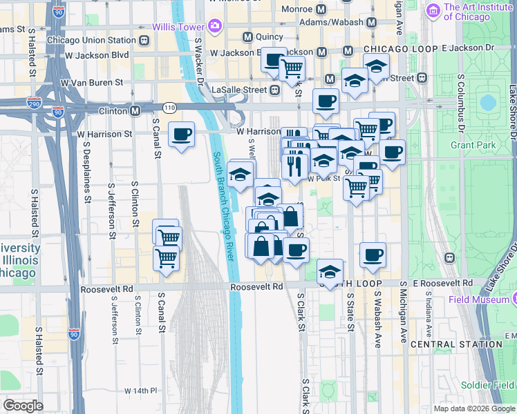 map of restaurants, bars, coffee shops, grocery stores, and more near in Chicago
