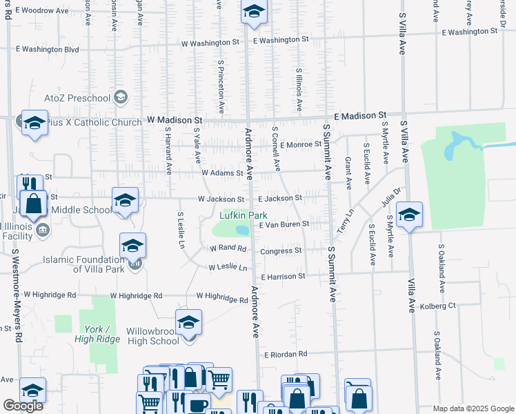 map of restaurants, bars, coffee shops, grocery stores, and more near 1009 Ardmore Avenue in Villa Park