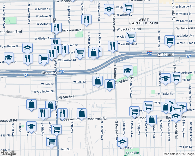 map of restaurants, bars, coffee shops, grocery stores, and more near 746 South Kilbourn Avenue in Chicago