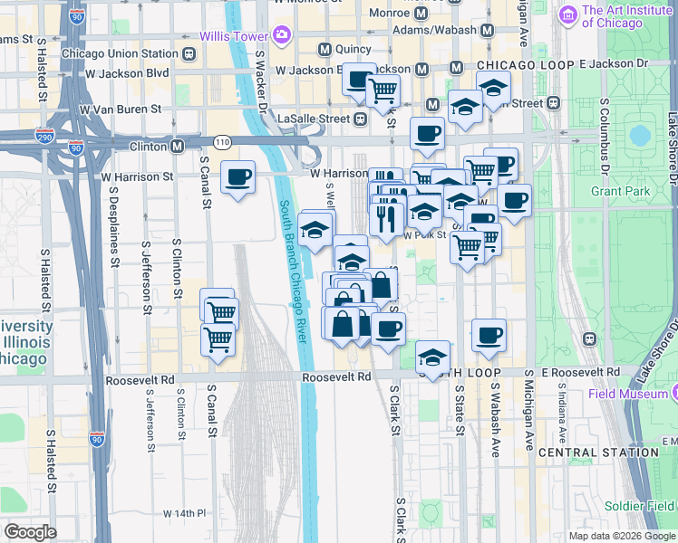 map of restaurants, bars, coffee shops, grocery stores, and more near in Chicago
