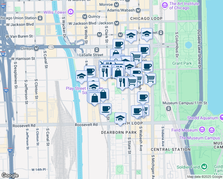 map of restaurants, bars, coffee shops, grocery stores, and more near 854 South Park Terrace in Chicago