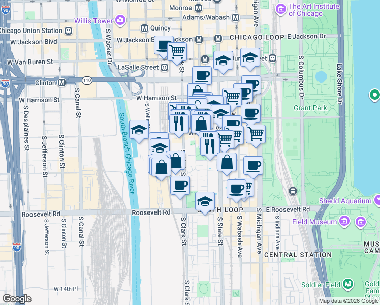 map of restaurants, bars, coffee shops, grocery stores, and more near 854 South Park Terrace in Chicago