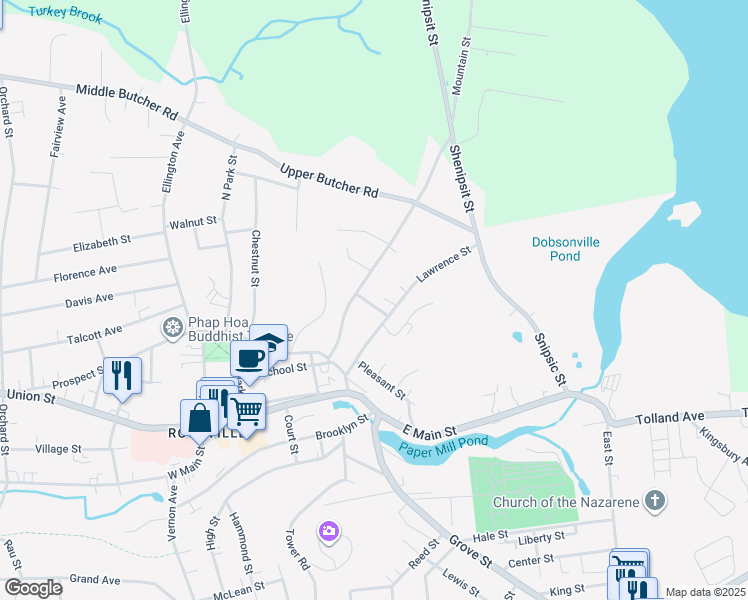 map of restaurants, bars, coffee shops, grocery stores, and more near 11 Webster Street in Vernon