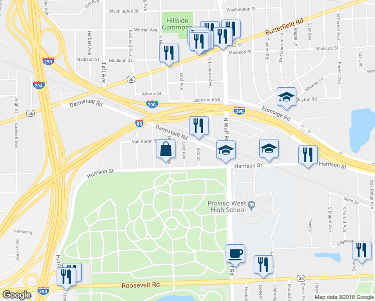 map of restaurants, bars, coffee shops, grocery stores, and more near 29 Lind Avenue in Hillside