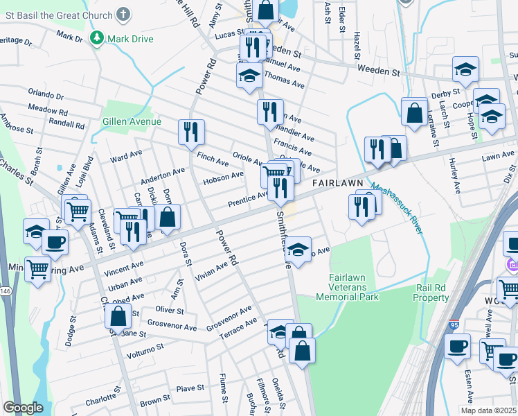 map of restaurants, bars, coffee shops, grocery stores, and more near 797 Mineral Spring Avenue in Pawtucket