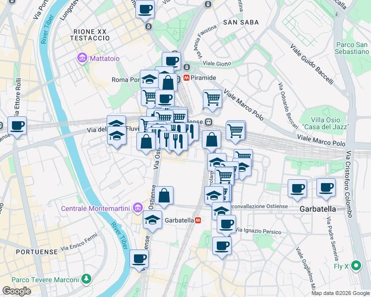 map of restaurants, bars, coffee shops, grocery stores, and more near 9 Via Francesco Negri in Roma